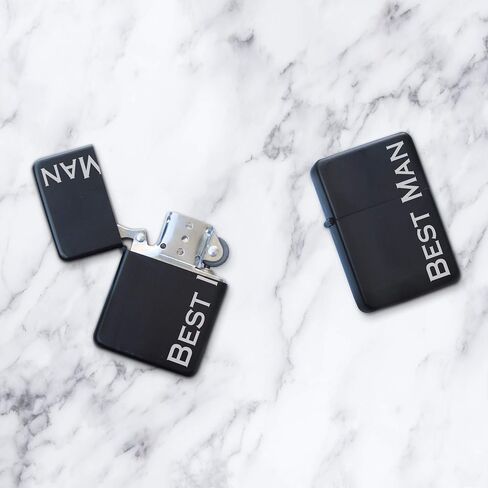 Engraved Matte Black Lighter with Gift Tin - Windproof, Flip-Top, Refillable (Best Man) in Saudi Arabia
