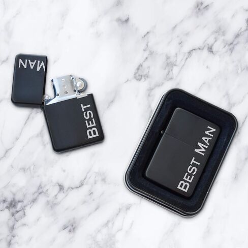 Engraved Matte Black Lighter with Gift Tin - Windproof, Flip-Top, Refillable (Best Man) in Saudi Arabia