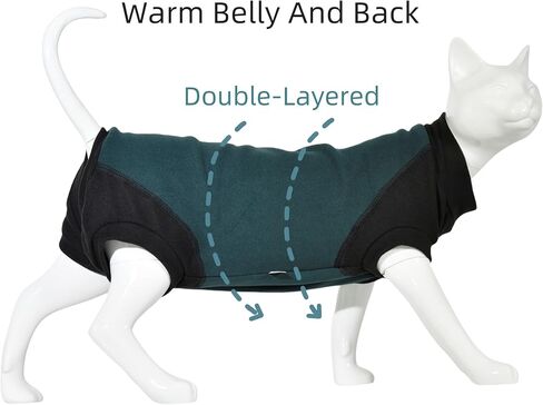 بيجامة قطط من Sphynx بأربعة أرجل من الصوف الدافئ بدون أكمام، ملابس مرنة للحيوانات الأليفة من أجل جراحة القطط بدون شعر، ملابس قطط بدون شعر لديفون، كورنيش (أخضر، L (9-11 رطل)) in Kuwait