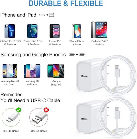 USB C Fast Charger for iPhone 15 Charger Fast Charging,2Pack 20W Type C Wall Charger Block 6FT Long USB C to C Fast Charging Cable Cord for Apple iPhone 15/15 Pro Max/15 Pro/15 Plus, iPad Pro, Air 5/4 in Kuwait