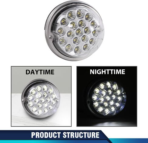 PIT66 2 قطعة 4 بوصة مستديرة 12 LED عكس أضواء الذيل الاحتياطية شاحنة مقطورة مصباح عدسة واضحة 12 فولت عالمي متوافق مع الشاحنات والمقطورات والجرارات نصف مقطورة تفريغ شاحنة حافلة قارب in Kuwait