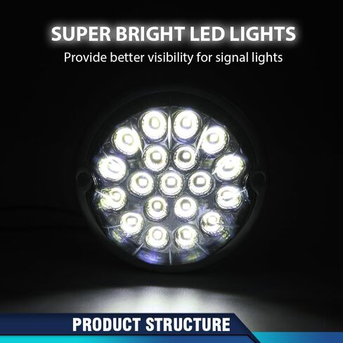 PIT66 2 قطعة 4 بوصة مستديرة 12 LED عكس أضواء الذيل الاحتياطية شاحنة مقطورة مصباح عدسة واضحة 12 فولت عالمي متوافق مع الشاحنات والمقطورات والجرارات نصف مقطورة تفريغ شاحنة حافلة قارب in Kuwait