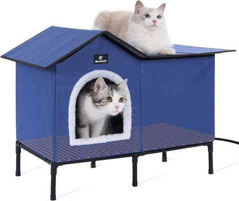 Elevated Heated Cat Houses for Outdoor Cats in Winter, Weatherproof Heated Cat Bed Kitty Shelter with Cat Heating Pad, Warm Home for Outside Feral Barn Stray Cat，Easy to Assemble. in Kuwait