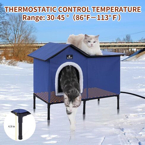 Elevated Heated Cat Houses for Outdoor Cats in Winter, Weatherproof Heated Cat Bed Kitty Shelter with Cat Heating Pad, Warm Home for Outside Feral Barn Stray Cat，Easy to Assemble. in Kuwait