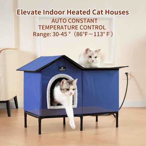 Elevated Heated Cat Houses for Outdoor Cats in Winter, Weatherproof Heated Cat Bed Kitty Shelter with Cat Heating Pad, Warm Home for Outside Feral Barn Stray Cat，Easy to Assemble. in Kuwait