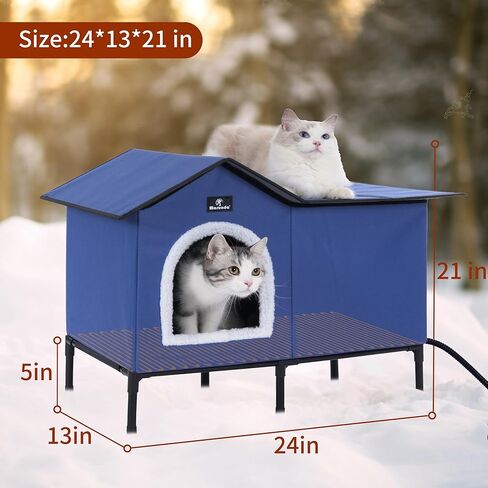 Elevated Heated Cat Houses for Outdoor Cats in Winter, Weatherproof Heated Cat Bed Kitty Shelter with Cat Heating Pad, Warm Home for Outside Feral Barn Stray Cat，Easy to Assemble. in Kuwait