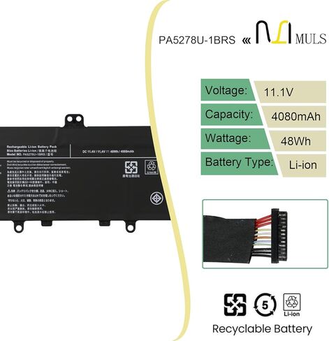 MULS PA5278U-1BRS Laptop Battery for Toshiba Portege X30 X30-D X30-D-10L X30-D-10M X30-D-10V Tecra X40 X40-D DYNABOOK Portege X30-F X30-F-10L PT28U-0LN03X 48Wh 4080mAh 11.4V in Saudi Arabia