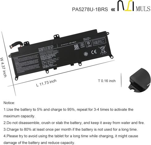 MULS PA5278U-1BRS Laptop Battery for Toshiba Portege X30 X30-D X30-D-10L X30-D-10M X30-D-10V Tecra X40 X40-D DYNABOOK Portege X30-F X30-F-10L PT28U-0LN03X 48Wh 4080mAh 11.4V in Saudi Arabia