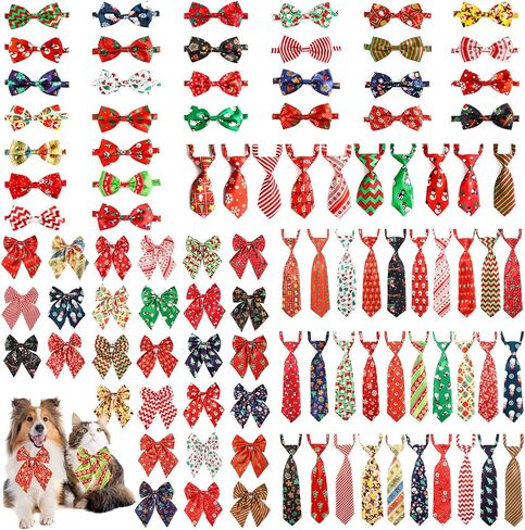 Segarty Dog Bowties and Large Dog Ties Set, 100 Pack Dog Bow Ties Adjustable Bow Ties for Dogs Pet Neck Collar Set Grooming Accessories Bulk for Medium Large Dog Birthday Wedding Party in Saudi Arabia