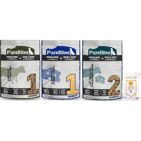 Aurora Pet Variety Pack (3) PureBites Freeze Dried Dog Treats (1) Beef Liver (1) Cheddar Cheese (1) Beef & Cheese (4.2 oz Each, Total 12.6 oz) with AuroraPet Wipes