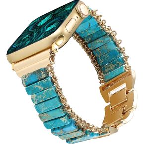 Chakra Bracelet Bands Compatible with Apple Watch Band 38/40/41mm 42/44/45/49mm,Women Natural Stone Handmade Healing Bead Ethnic Boho Strap Yoga Jewelry Wristband for iWatch 9 8 7 6 5 4 3 2 SE Ultra