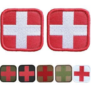 (2-Pack) Medic Patch First Aid EMT EMS Tactical Military Templar Armoury Hook and Loop Backing - Black, O.D. Green, Coyote Brown, Multicam, Red, White (White)