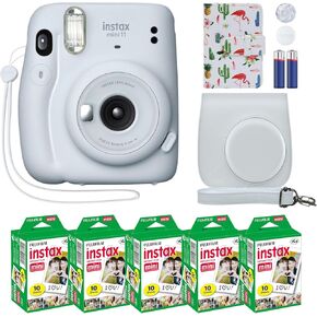 Fujifilm Instax Mini 11 Instant Camera Sky Blue + Custom Case Fuji Film Value Pack (50 Sheets) Flamingo Designer Photo Album for instax Photos
