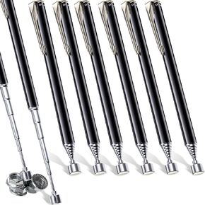 Patelai Telescoping Magnetic Grabbers Magnetic Pick-Up Tool with Pocket Clip Telescopic Retrieving Magnet for Screws Nuts Pins, 25 Inch(Black,2 Pieces)