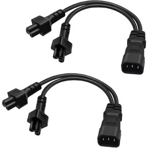 2 Pack IEC320 C14 to 2 X C5 Y Splitter Power Adapter Cable, 1 in 2 Out c14 Male Plug to Dual C5 Socket Connect Two Devices simultaneously AC Power Cable，1FT/0.32M