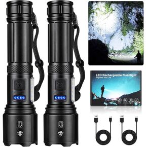 Rechargeable LED Flashlights High Lumens, 990,000 Lumens Super Bright Flashlight 7 Modes w/COB Work Light, Powerful Flash Light for Outdoor Emergency Hiking Camping
