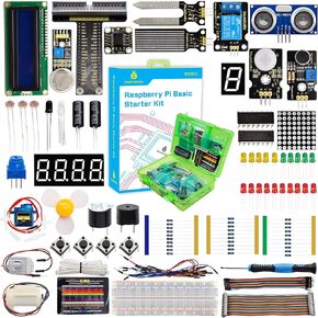 KEYESTUDIO مجموعة المبتدئين الأساسية لـ Raspberry Pi 4 3 3B/2B/B+، مع البرامج التعليمية C+ Python Java Code، لوحة الخبز الإلكترونية بدون لحام LCD لمستوى المياه وبرمجة مستشعر الغاز in Kuwait