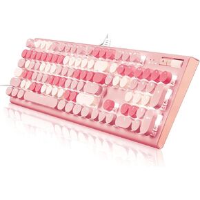 Pink Keyboard Wired, White Backlit Typewriter Keyboard, Cute Keyboard with Volume Knob, Light Switch Button, Foldable Stands, Full Size Wired keyboard with Number Pad for Computer PC Laptop (Pink)