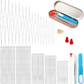 100 Pcs Beading Needles Set,75 Pcs Long Straight Beading Thread Needles 18 Pcs Big Eye Beading Needles with Threader, Needle Bottle, Yarn Scissors,Tweezers for Bracelets and Jewelry Making