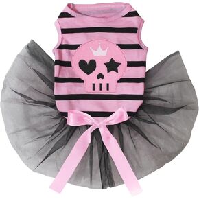 Petitebella Pink Skull Face Puppy Dog Dress (Black/Silver Halloween, Small)