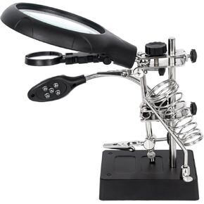 AORAEM LED Light Helping Hands Magnifier Station,2.5X 7.5X 10X Magnifying Glass Soldering with Clamp and Alligator Clips Desktop Magnifer Stand for Craft Carving Jewelry