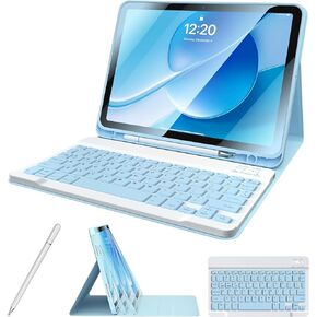 iPad 10th Generation Case with Keyboard with Pencil Holder and Magnetic Disc Universal Stylus Pen 10.9 inch Wireless Detachable Keyboard Cover for New iPad 10th Gen 2022 (Blue)