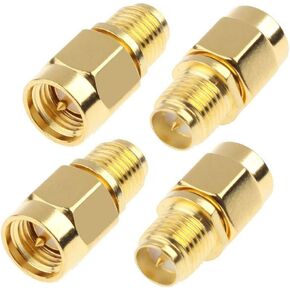 SMA Male Plug to RP-SMA Female RF Straight Connector Gold Plating Adapter for Wi-Fi Antenna Repeaters Radio Signal Extension Cable (4 Pack