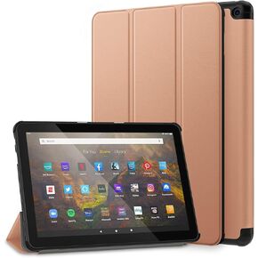DTTO Case for All-New Amazon Fire HD 10&10 Plus Tablet (Only Compatible with 11th Generation Tablet, 2021 Release), Slim PU Leather Trifold Stand Cover Hard Back Shell with Auto Sleep/Wake, Rose Gold