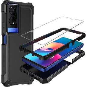 for TCL 50 XE case, with Tempered Glass Screen Protector 360 Full-Body Soft TPU Bumper Shockproof Silicone Protective Phone Cover Case for TCL 50 XE 5G (Black)