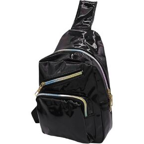 حقيبة صدر معدنية للنساء والرجال حقيبة كتف ثلاثية الأبعاد للجنسين ليزر رياضية Daypack حقيبة كتف جلدية لامعة