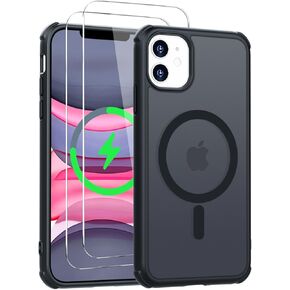 Magnetic for iPhone 14 Case/iPhone 13 Case [Compatible with MagSafe] with 2X Screen Protector, Military-Grade Slim Shockproof Phone Case Translucent Matte Cover for iPhone 13/14 6.1inch, Blue