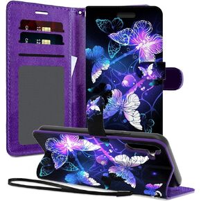 Junstar Cell Phone Case for Samsung Galaxy A03S, Samsung A03S Classic Black TPU Purple Butterfly Shockproof Bumper Protective Case Cover