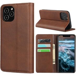 for iPhone 12 Case,iPhone 12 Pro Case,Cowhide Pattern Leather Magnetic Book Wallet Case Stand Holder Flip Cover with Card Slots/Cash Compatible with iPhone 12/12 Pro(6.1")-Black