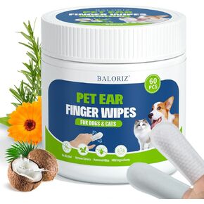 Dog Ear Cleaner Wipes, Dog Ear Wipes Finger for Dogs & Cats, Gently Remove Ear Wax, Sooths & Deodorize, Relieve Ear Itching, Pet Supplies Easy to Use Fresh Coconut Scent, 60 Count