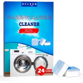 Xcleen Washing Machine Cleaner and Deodorizer Tablets 24 pack, Washer Cleaner for High-Efficiency He Washers Top Load, Deep Cleaning supply for laundry washer, Total 12oz