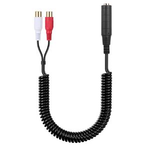 1/4 Inch TRS to 2 RCA Audio Cable 6.35mm Female Jack to Dual RCA Male Y Splitter Cable Gold Plated Plug Coiled 6.35mm 1/4 inch to 2RCA Stereo Audio Cable for Mixer Speaker 35cm/14in