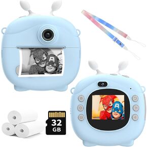 Instant Print Camera for Kids, Christmas Birthday Gifts for Girls Boys,1080P Video Digital Camera for Toddler, Portable Toy for 3 4 5 6 7 8 9 10 Year Old Kids, with 32GB SD Card-Pink