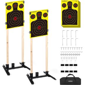 Target Stands for Shooting Range, Adjustable Shooting Target Stand, Archery Target Stand with 10 Shooting Targets for Paper Shooting Targets Cardboard USPSA/IPSC - IDPA Practice (2 Packs)