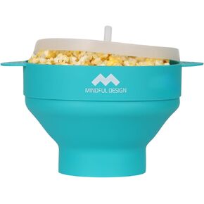 The Original Mindful Design Microwave Popcorn Popper - Silicone Bowl, BPA-Free & Dishwasher Safe (Cyan)