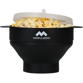 The Original Mindful Design Microwave Popcorn Popper - Silicone Bowl, BPA-Free & Dishwasher Safe (Black)
