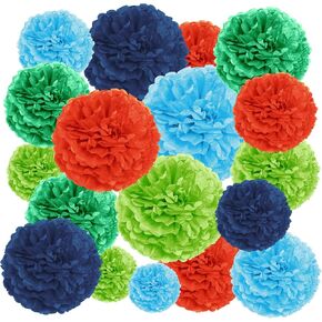 EpiqueOne 20-Piece Tissue Paper Pom Poms Party Kit - Add a Splash of Red, White, and Blue to Your Patriotic Celebrations! Perfect for 4th of July, USA-Themed Birthday Parties, or Graduation