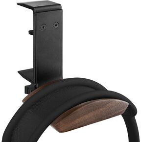 GEEKRIA Wooden Headphones Stand Compatible with AirPods Max, Sony WH-1000XM5 Headphone Hook, Earphones Hanger Mount, Dual-Purpose Aluminum Headset Desktop Clip with Walnut Holder
