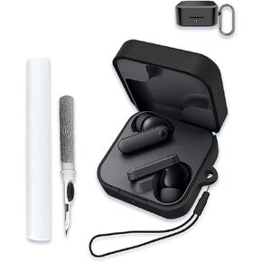 Case Cover for CMF by Nothing Buds,Full Protective Soft Silicone Skin Case Shock-Absorbing Protective Case with Keychain,Lanyard and Cleaning Pen [Front LED Visible]-Black
