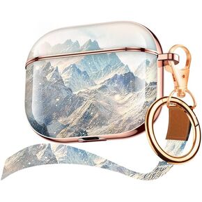 Maxjoy for AirPods Pro Case, Unique Design Hard Protective Shockproof Airpod Pro Case Cover with Keychain Compatible with Apple AirPods Pro 2019 Charging Case for Women Men,Pink Mountain Lanyard