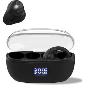 QUEN Open Ear Headphones Wireless Bluetooth 5.3 Compatible iPhone & Android Waterproof Ear Clip Bone Conduction Headphones Up to 24H Playtime Wireless Ear Buds for Running Workouts Walking (Black)