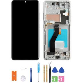 [Sliver with Frame] Amoled LCD for Samsung Galaxy S21 Ultra 5G G998 Digitizer Screen LCD Display Touch Assembly Replacement SM-G998 G998A G998F G998P G998R4 T U V W 6.8 inch by Qvouaw