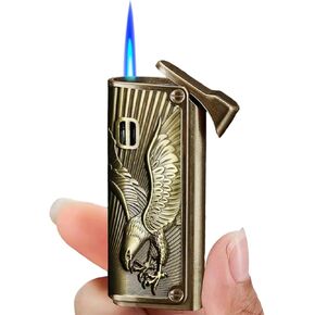 Butane Torch Lighter,Creative Relief Design,Refillable Adjustable Windproof Lighter,for Camping,Outdoor,Men's Gifts,(No Gas) (Bronze)