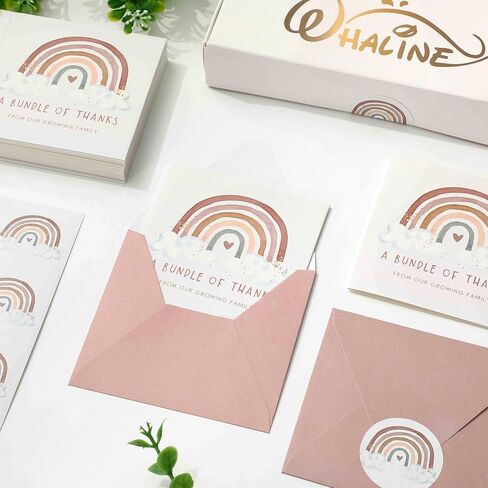 Whaline 50 حزمة استحمام الطفل شكرًا لك بطاقات السائبة بوهو قوس قزح شكرًا لك بطاقات ملاحظة مع مغلفات ملصقات بطاقات فارغة لاستحمام الطفل in Kuwait