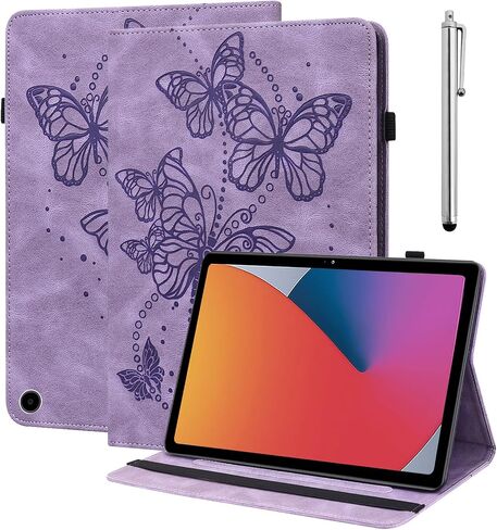 حافظة لجهاز Amazon Kindle Fire Max 11 (الجيل الثالث عشر، إصدار 2023) 11 بوصة، غطاء حامل من جلد البولي يوريثان مزود بحامل على شكل فراشة منقوش مع قلم شريط مطاطي لجهاز Fire Max 11 Tablet - أرجواني in Saudi Arabia