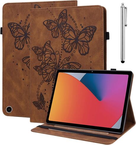 حافظة لجهاز Amazon Kindle Fire Max 11 (الجيل الثالث عشر، إصدار 2023) 11 بوصة، غطاء حامل من جلد البولي يوريثان مزود بحامل على شكل فراشة منقوش مع قلم شريط مطاطي لجهاز Fire Max 11 Tablet - أرجواني in Saudi Arabia